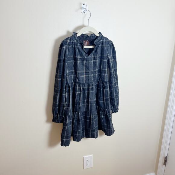Cat & Jack Plaid Tiered Peasant Dress Size 8 (M) Gray Pockets - Picture 4 of 9